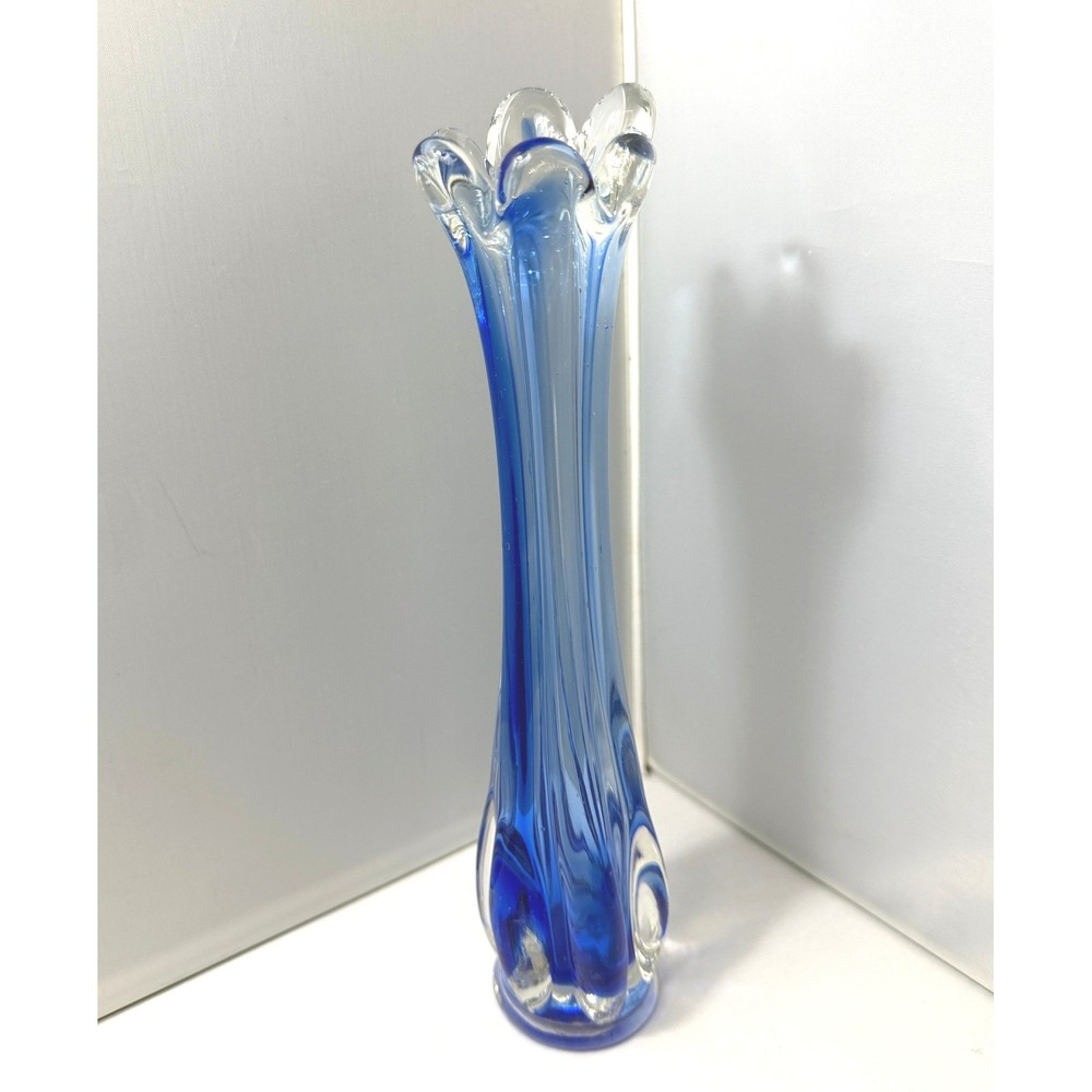Vintage Stretch Vase Finger Rim Art Glass Cobalt Blue by WALES Japan